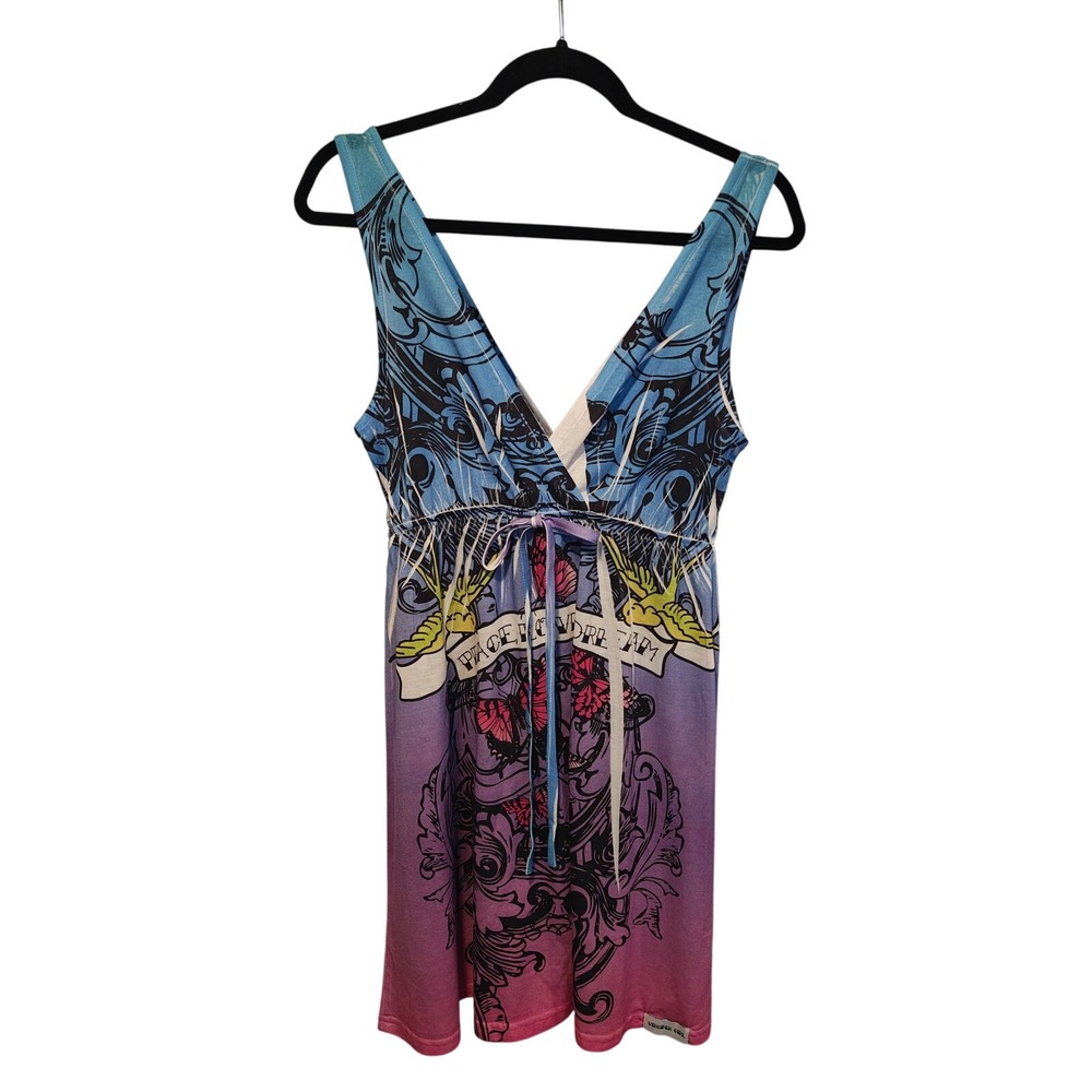 American Crown L Purple Peace Love Dream‎ Butterfly Dress Y2K Festival Whimsy